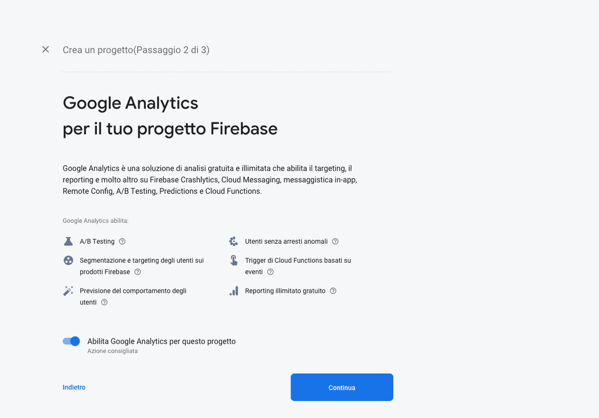 Creare app Firebase