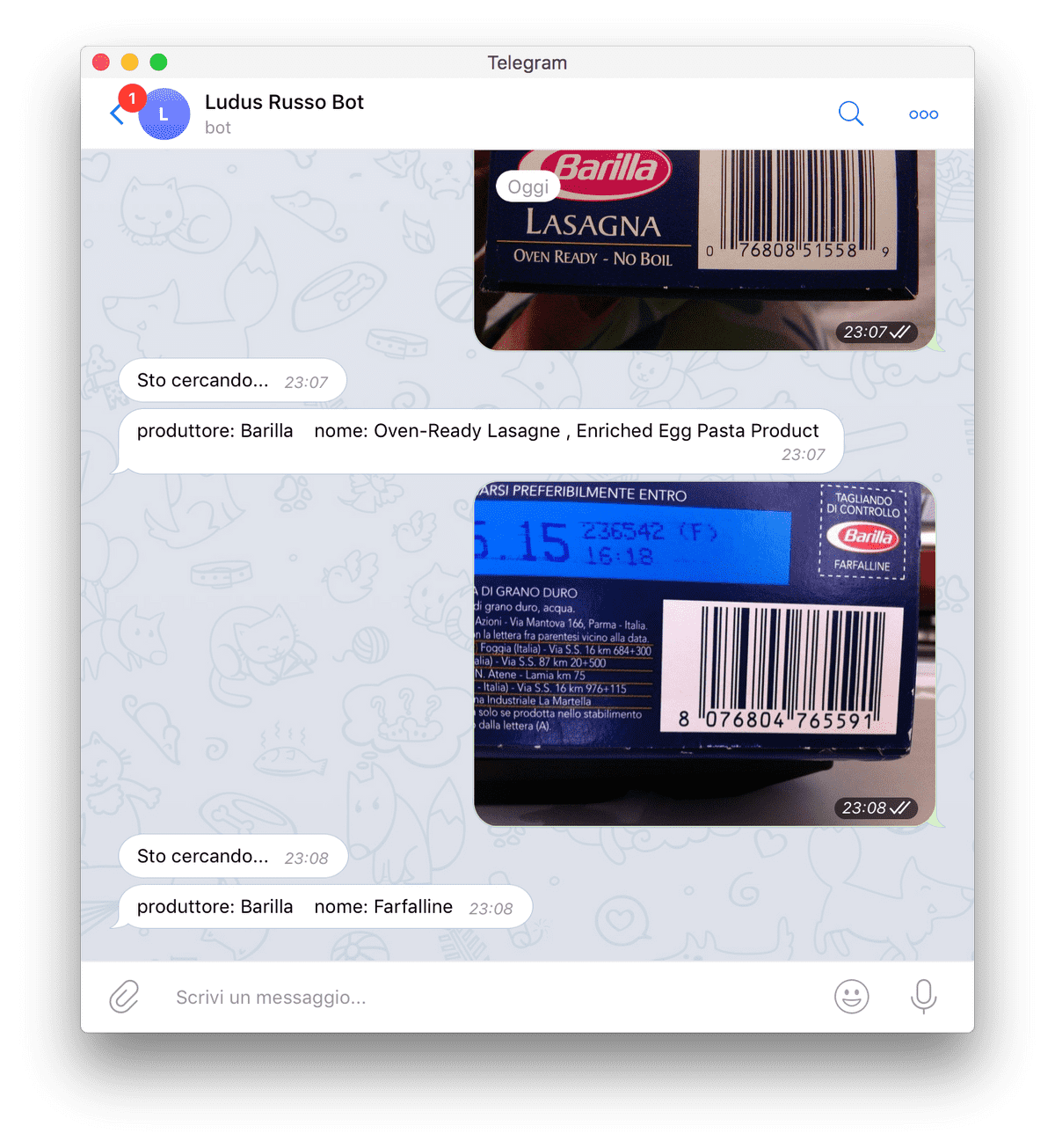 Bot Telegram Legge i Codici a Barre