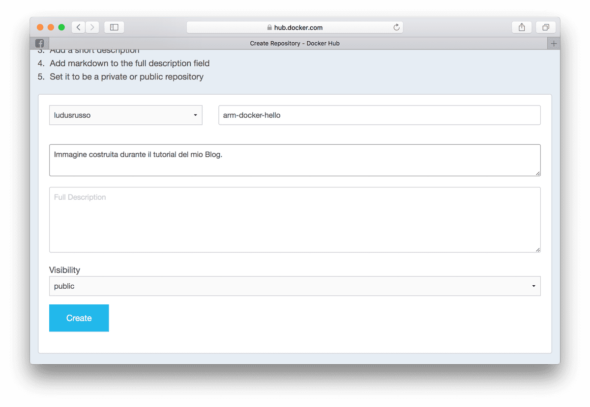 Dockerhub creare immagine