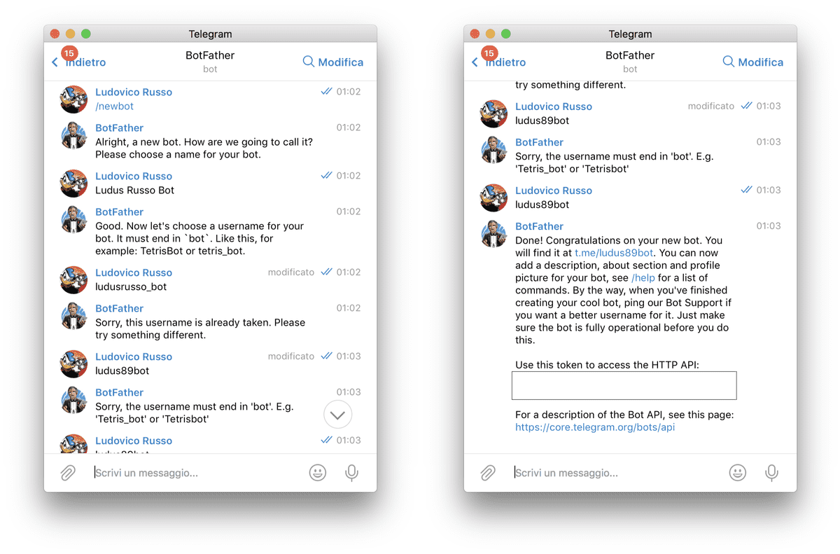 ChatBot telegram in azione